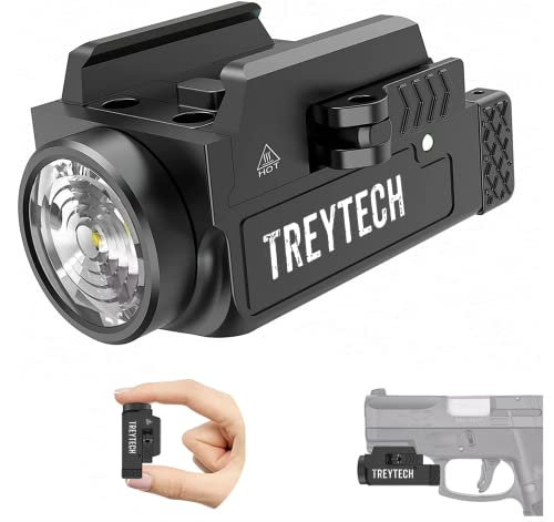 TREYTECH KT-29 800 Lumen Mini Pistol Tactical Light, USB Rechargeable Rail-Mounted Weapon Flashlight for Pistol with 1913 or GL Rail, Built-in Battery (Black)