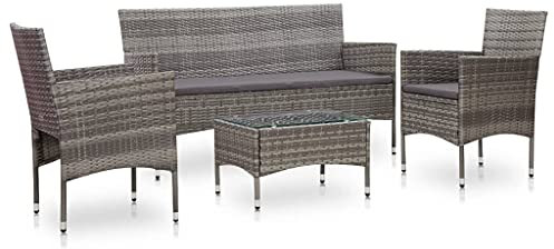 KOIECETA Gartenmöbel mit Auflagen Sitzgruppe Gartenset Lounge Sofa Garnitur Couch Sessel Gartensofa Sitzgarnitur Poly Rattan (Grau, 4-TLG.)