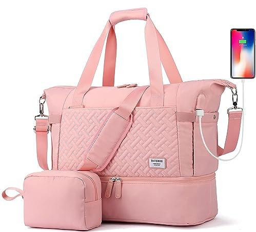 Borsone da viaggio da donna, per fine settimana, ospedale, con borsa da toeletta, borse da weekend con scomparto per scarpe, borsa da viaggio per la notte, borsa da palestra con tasca bagnata, H-rosa.
