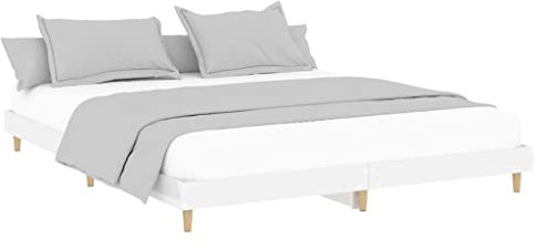 vidaXL Bettgestell, Bett mit Holzbeinen, Doppelbett für Schlafzimmer, Bettrahmen mit Lattenrost, Schlafzimmerbett, Hochglanz-Weiß 200x200cm Holzwerkstoff