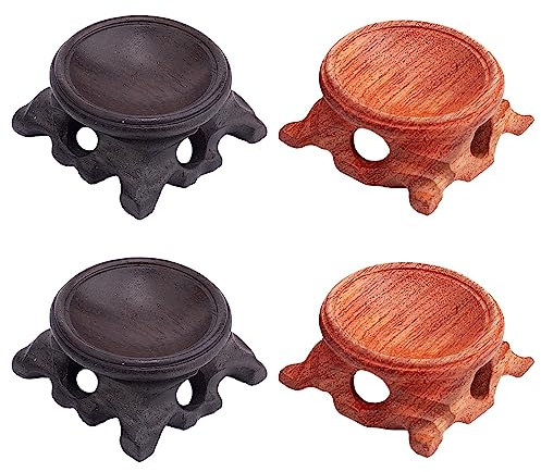 GORGECRAFT 4Pcs Wooden Crystal Ball Stand Wood Base Display Holder 2 Colors Carved Stump Miniature Pedestals for Ostrich Egg Ball Sphere Globe Stone Sculpture Home Office Interior Desktop Decoration