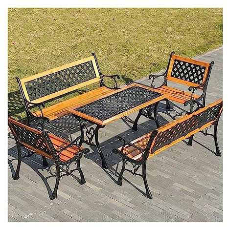 Gartenbank Sitzbank Terrassenbank for den Außenbereich, Gartenbank aus Gusseisen mit Rückenlehne, geschnitzten Armlehnen und Beinen, Park-Außenbank-Set for Terrasse, Veranda, Pool, Holz Parkbank Terra