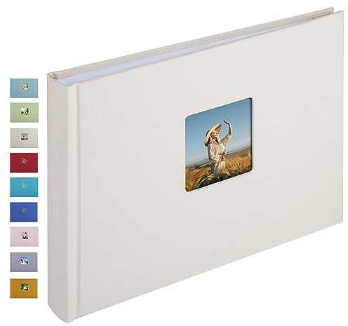 1DOT2 Leinen Fotoalbum, Fotobuch zum Selbstgestalten und Einkleben (24x17 cm, 40 Seiten, Beige)