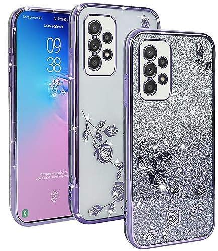 XINYEXIN Transparent Glitzer Hülle für Samsung Galaxy A52 4G/5G / A52s 5G, Bling Glitter Handyhülle Ultradünn Stoßfest, Niedliche Glitzernde Schutzhülle für Frauen Mädchen - Lila