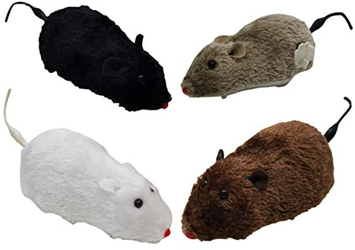 POPETPOP Katzen-Teaser-Spielzeug 4 Stück Plüsch-Uhrwerk- Stofftier Kauspielzeug Kleines Hundespielzeug Realistisches Katzen- Realistisches Ratten-Katzenspielzeug Mäuse