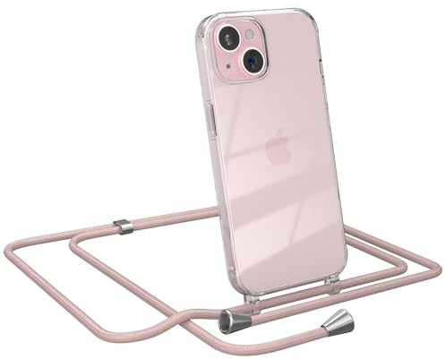 EAZY CASE Handykette kompatibel mit iPhone 15 Handyhülle mit Umhängeband, Handykordel mit Schutzhülle, Silikonhülle, Hülle mit Band, Stylische Kette für Smartphones, Rosé-Gold