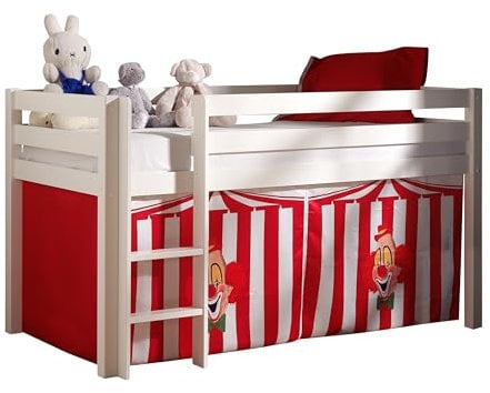 möbelando Spielbett >Pino< in Kiefer massiv Weiss lackiert - 210x114x106 (BxHxT)