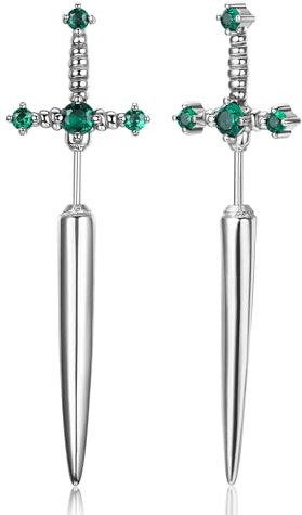 GTHIC Edelstahl Gothic Schwert Ohrringe für Männer Frauen Vintage CZ Dolch Schmuck Geschenk, Silber/Grün