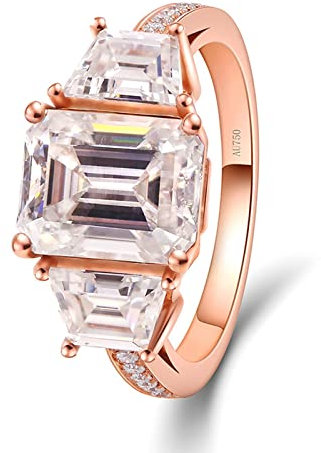 Lieson Hochzeitsringe Damen, Rotgold Ring Damen 750 18K Elegant 4 Zinken Rechteckig Moissanit mit 3ct Partnerringe Rotgold Gr. 53 (16.9)