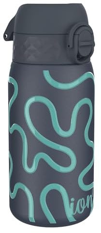 Ion8 Vacuum Insulated Steel Water Bottle, 320 ml/11 oz, Leak Proof, Easy to Open, Secure Lock, Dishwasher Safe, Carry Handle, Metal Water Bottle, ThermoShield Stainless Steel, Blue, Squiggly