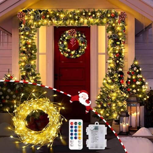 30ft Christmas Tree Lights, Warm White LED Cluster Fairy Lights for Indoor Outdoor Gardens, Battery Operated