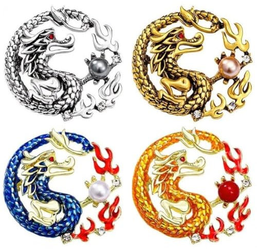 Generic 4 Pièces Broche Dragon Chinois Broches Zodiaque Chinois Dragon Broche Badges Broche Bijoux Cadeau Pour Hommes Femmes