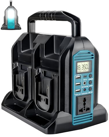Taingwei 350W Sine Wave Wechselrichter für Makita 18V Batterie, 4-Ports 18V auf 230V Volt Spannungswandler mit 3 USB-A Ports, 1 USB-C Port, 300lm LED-Licht für Camping Reisen Jagd Notfälle (Nur Gerät)