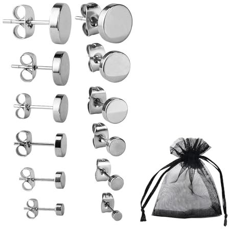 Edelstahl Ohrstecker Silber, 6 Pairs 3mm-8mm Ohrstecker Herren Schwarz Ohrringe Damen Runde Ohrstecker