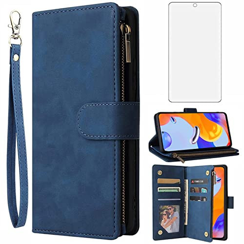 Asuwish Funda tipo cartera compatible con Xiaomi Redmi Note 11 Pro 4G/5G, protector de pantalla de vidrio templado y funda de piel con tapa, tarjetero, soporte para teléfono celular, para Redme