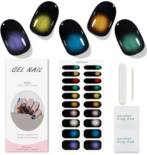 JMEOWIO Gel Nail Stickers Halloween Colorful Semi Cured Gel Nail Strips Wraps UV/LED Nails Art Design Decoration Accessories