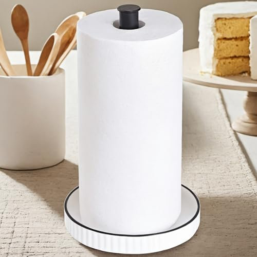 Kitchen Roll Holder Free Standing, Easy-to-Clean Ceramic Base, 18cm Diameter x 32cm Height, Stable, Elegant and Durable Kitchen Tissue Holder- Elegant Black