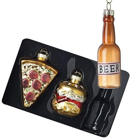 Heaven Sends 3er Set Bier Pizza Burger Weihnachten Hängende Dekorationen Glas Weihnachtsdekoration für Zuhause Geschenkidee Weihnachten Weihnachten Hängende Weihnachtsschmuck Christbaumschmuck