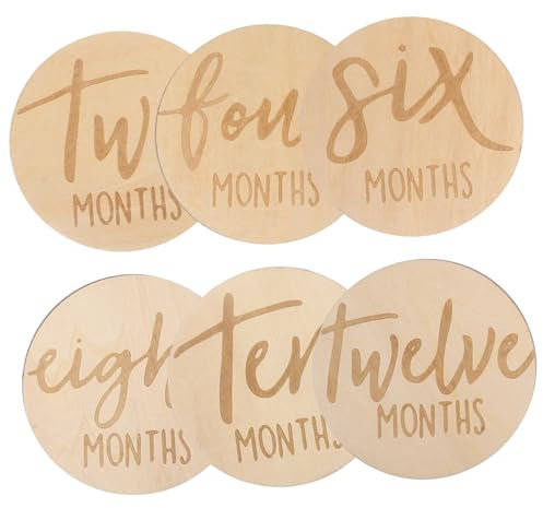 HAPINARY Baby-Meilensteinschilder 6 Stück hölzerne monatliche Meilensteinscheiben monatliche Meilensteinkarten für das Wachstum von Babys Jungen/Mädchen