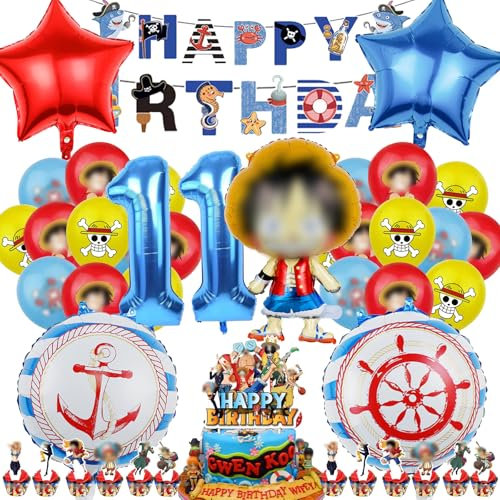 OVOparty 35 Stück One Piec Geburtstagsdeko 11 Jahre Junge, One Piec Geburtstag Party Set, Luftballons Geburtstag Set, Kindergeburtstag Ballons Set, Party Deko Geburtstag Set für Kinder (11)