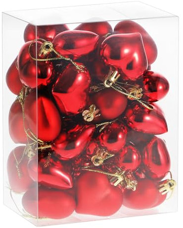 RELONGGI 36 Stück Christbaumkugeln Herz – Valentinstag Herzkugeln Ornamente Bruchsicher, 2 Designs, 4.5mm 5mm，Ideal für Weihnachtsbaum, Hochzeiten und Valentinstag Deko (Rot)