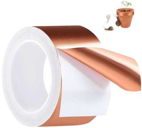 Jortmrd Kupferband gegen Schnecken 50mm x 20m Schneckenzaun Schneckenschutz Hochbeet Schneckenabwehr Kupfer Schneckenband Selbstklebend Abschirmband Kupferband Kupferfolie EMI Kapton Tape