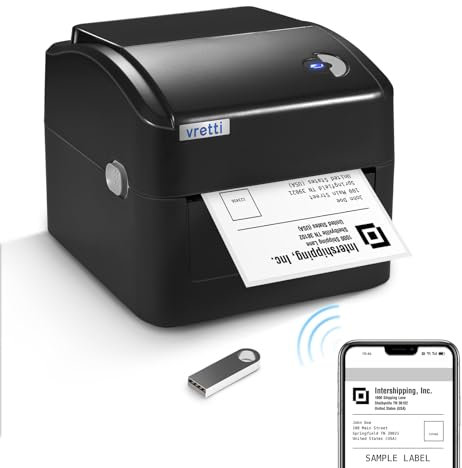 vretti Etikettendrucker WiFi & USB [2025] - DHL Labeldrucker 4x6 mit XXL-Papierlager | 99,99% Scansicherheit, 3-fache Druckerkopflanglebigkeit, Kompatibel mit Amazon, Shopify, DHL, UPS, Ohne Toner