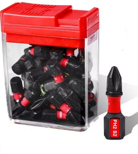 Premium Box of 30 Phillips PH2 Impact Rated 25mm Screwdriver Bit Set with Storage Container, PH2 S2 Bits