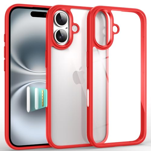 Supdeal Shockproof Clear Case for iPhone 16 Plus, [Camera Control Button] [10FT Military Drop Protection] Hard Clear Back Silicone Edge Four Corner Airbags Phone Cover, 6.7 inch, Red