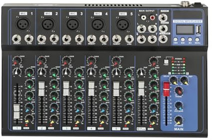 Audio Mixer, Compact Mixing Console, Mixing Console Built In Bluetooth Module, Mixer Controller with Multiple Channelsmultiple, 48V Phantom Power (7-channel)