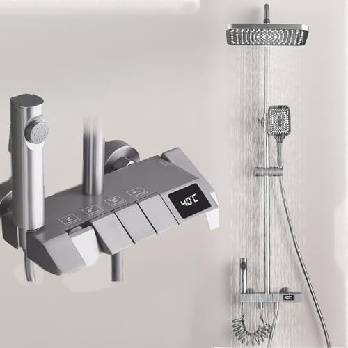 Colonna doccia termostatica, colonna doccia con 4 modalità, soffione doccia quadrato, rubinetto, getto, mommeau da doccia, altezza regolabile, set doccia con display digitale a LED
