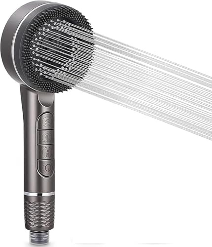 Hard Water Filter Shower Head and Hose with 18 Stage Filter, 4 Spray Jet Modes High Pressure Bathroom Shower Head, Handheld Massage Shower Heads with ON/Off Switch for Residual Chlorine Remove-Grey