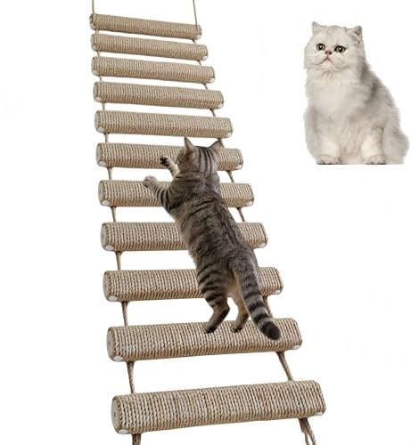 Escalera para Gatos, Escalera de Escalada para Gato Estructura para Trepar con Cuerda de Sisal para Gato Gatos Accesorios Puente de Pared para Gatito Muebles para Mascotas (Caqui, 100 cm, 1)