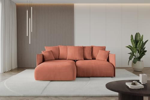 ALTDECOR Ecksofa mit Schlaffunktion und Bettkasten Corner Sofa Eckcouch Couch L-Form angeordnet Schlafcouch Ausziehbar Wohnlandschaft ONESK-L 216x177x42 Apricot