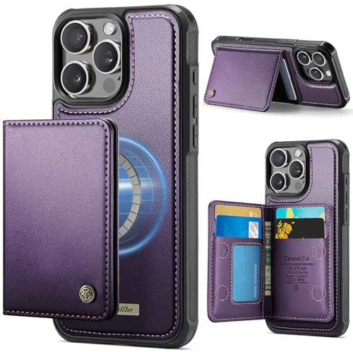 iEWFEN Wallet for iPhone 16 Pro Case with MagSafe, RFID Blocking 2 in 1 Detachable Magnetic Leather Cover with Card Slot Holder for Men Women (Purple)