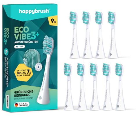 happybrush® Aufsteckbürsten für elektrische Schall-Zahnbürste Eco VIBE 3 - Weiß/Mint - 9 Stück