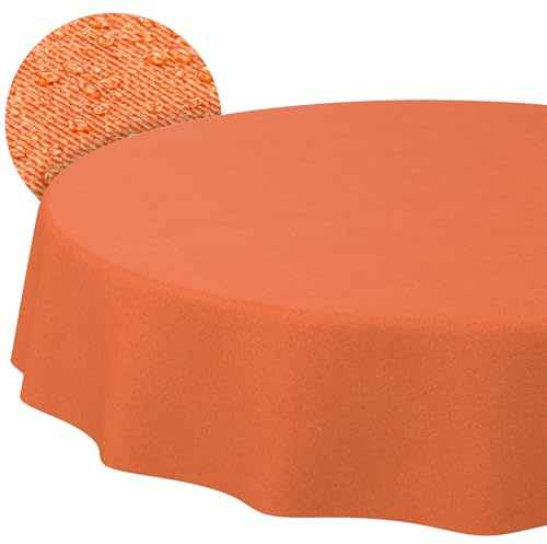 ANRO Tischdecke abwaschbar Orange Leinenoptik rund Ø 140 cm Tischwäsche | schmutz- & wasserabweisend, pflegeleicht – waschbar bei 30 °C – ideal für Garten, Terrasse & Esszimmer