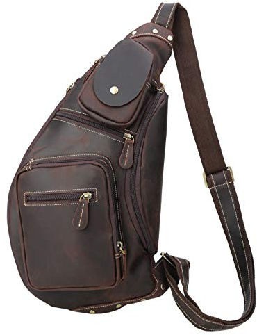 Polare Full Grain Leather Cross Body Sling Bag Chest Bag Backpack Outdoor Camping Tactical Daypack