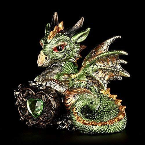 Kleine grüne Drachen Figur | Malachite mit Acryl-Herz | Fantasy Deko Drachenfigur