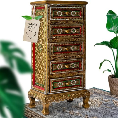 livasia Asiatischer Schrank aus Massivholz mit Glasmosaik – 45x30x95cm – Handgeschnitzte Kommode in edler Optik aus Akazienholz, hochwertig und nachhaltig hergestellt in Thailand