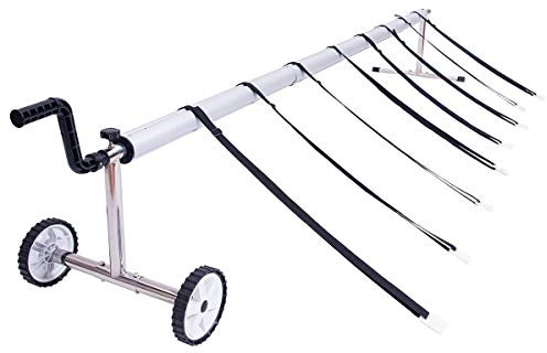 COSTWAY Enrouleur de Bâche en Acier Inoxydable et Aluminium pour Piscine enterrée 5 Tubes Télescopique 150-570 cm