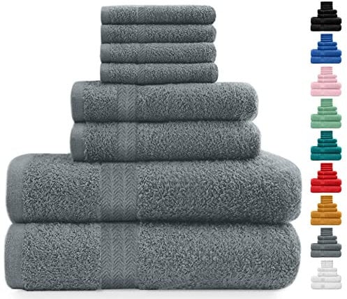 Midland Bedding 8 Piece Bale Towel Set, Cotton Towels Set - 4 Wash Cloths/Face Towels, 2 Bath Towels and 2 Hand Towels for Bathroom. 400 GSM Thread Count (Grey)