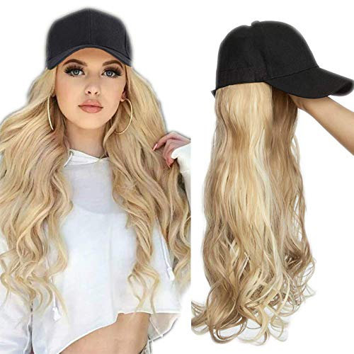 SEGO Haar Extension mit Baseballmütze Wig Haarverlängerungen Gewellt Haarteil wie Echthaar Sandy Blonde & Blond Bleichen#12P613