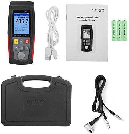 Ultrasonic Thickness Gauge, WT100A High Precision Digital Ultrasonic Thickness Gauge Meter Tester USB Charging, Ultrasonic Thickness Gauge 1.00-225.0mm, 5MHz, for metal, ceramics, glass etc