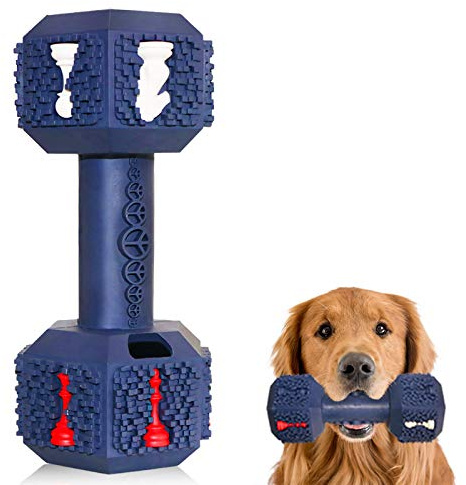M.C.works Hunde-Kauspielzeug für durchschnittliche Kauer, unzerstörbares Hundespielzeug, robustes Naturkautschuk-Spielzeug für kleine, mittelgroße Hunde, Hantelform, mittelgroß