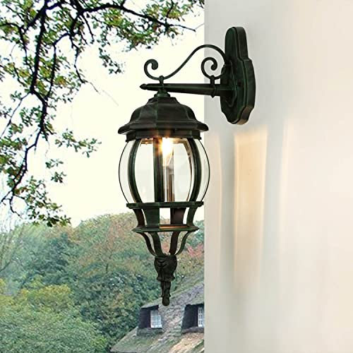 Rustikale Außenleuchte Wand, Aussenleuchte, Aussenleuchten Hauswand, Schwarz Grün, H:54 cm, IP44, E27, Lampe Terrasse Außen, Hoflampe außen