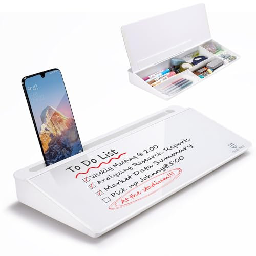 Petit Tableau Blanc de Bureau en Verre Effaçable à Sec - Support de Clavier d'Ordinateur Avec Tiroir, Organiseurs Avec Accessoires pour Maison, Fournitures Scolaires