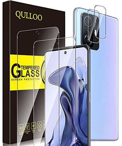 QULLOO 2 Pezzi Pellicola Protettiva + 2 Pezzi Protezione Fotocamera Posteriore Compatibile per Xiaomi Mi 11T /11T Pro 5G, 9H Durezza HD Chiaro Pellicola Vetro Temperato
