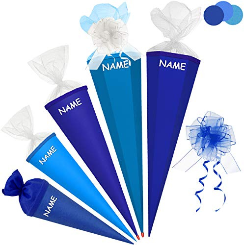 alles-meine.de GmbH Schultüte - Rohling - hell BLAU - himmelblau - 70 cm - rund - inkl. Name + Schleife - Tüllabschluß - mit/ohne Kunststoff Spitze - Zuckertüte - Markneukirche..