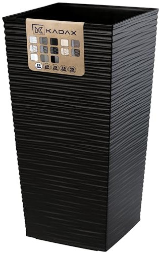 KADAX Pot de Fleurs Haut 36,5 cm, Plastique Imitation rotin, résistant aux intempéries – intérieur/extérieur, Noir